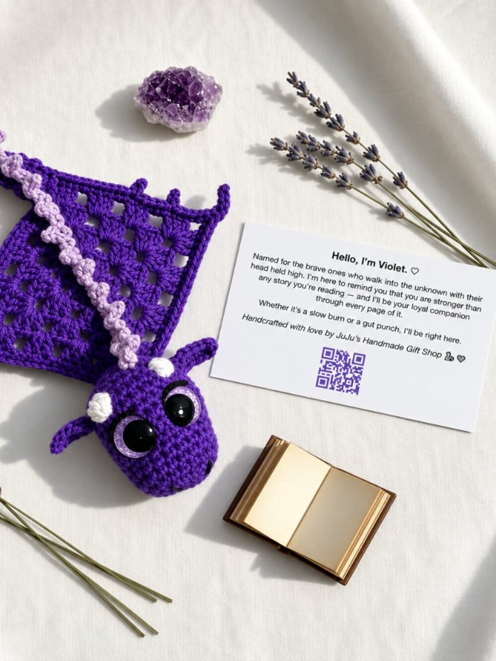 Violet the Emotional Support Dragon | Purple Dragon Plush | Bookshelf Decoration